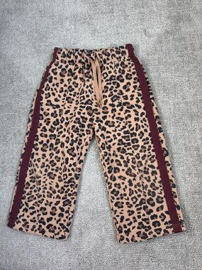 Cotton On Kids Leopard Print Wide Leg Lounge Pants with Burgundy Side Stripe - 3